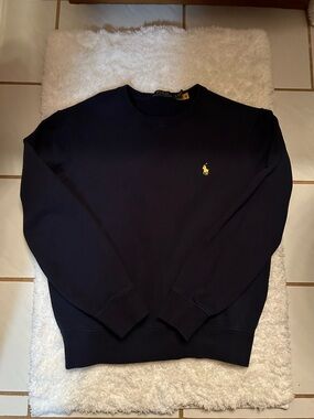 Polo Ralph Lauren Men’s Navy Crewneck Sweatshirt with Yellow Pony Small